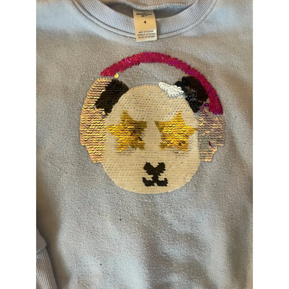 OshKosh B'Gosh Girls Panda Headphones Sequined Sweatshirt Youth Size 4